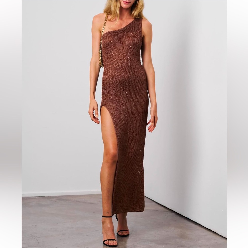 Asta Resort Brown Sequin Asymmetrical Bodycon Dress for Night Out